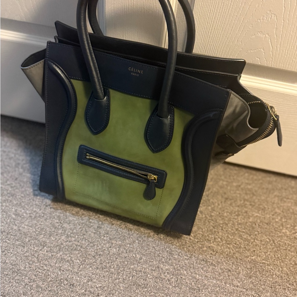 Celine Green and Black Satchel Bag